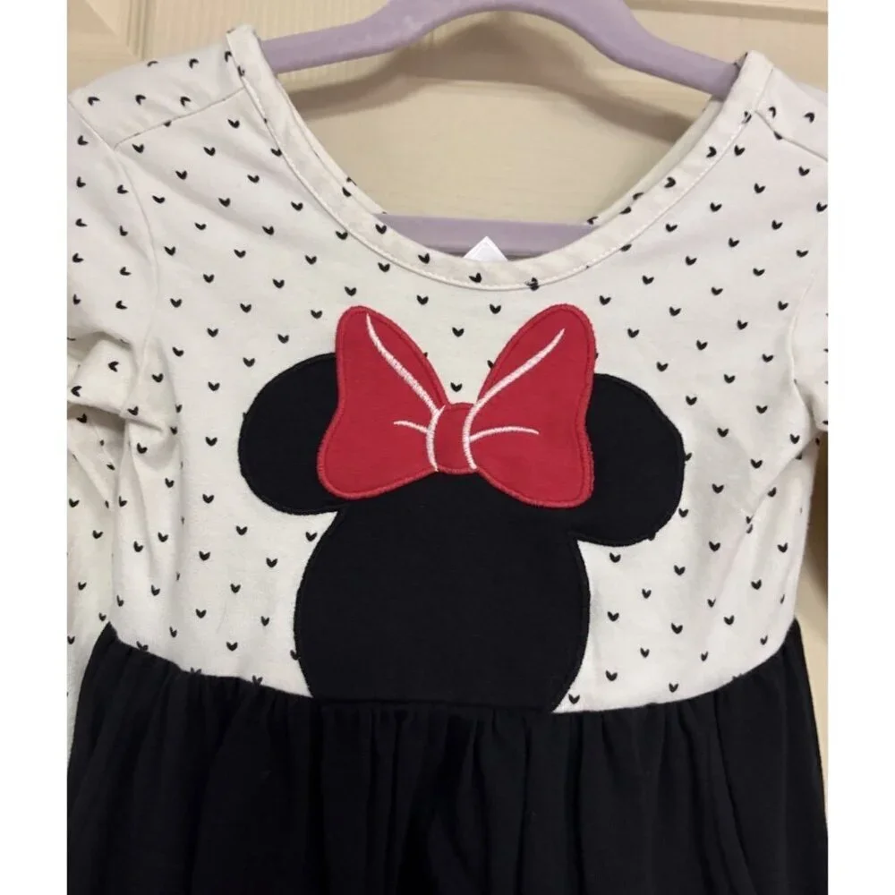 Hanna Andersson Girl's Minnie Mouse Long Sleeved Pocket Black White Red Dress